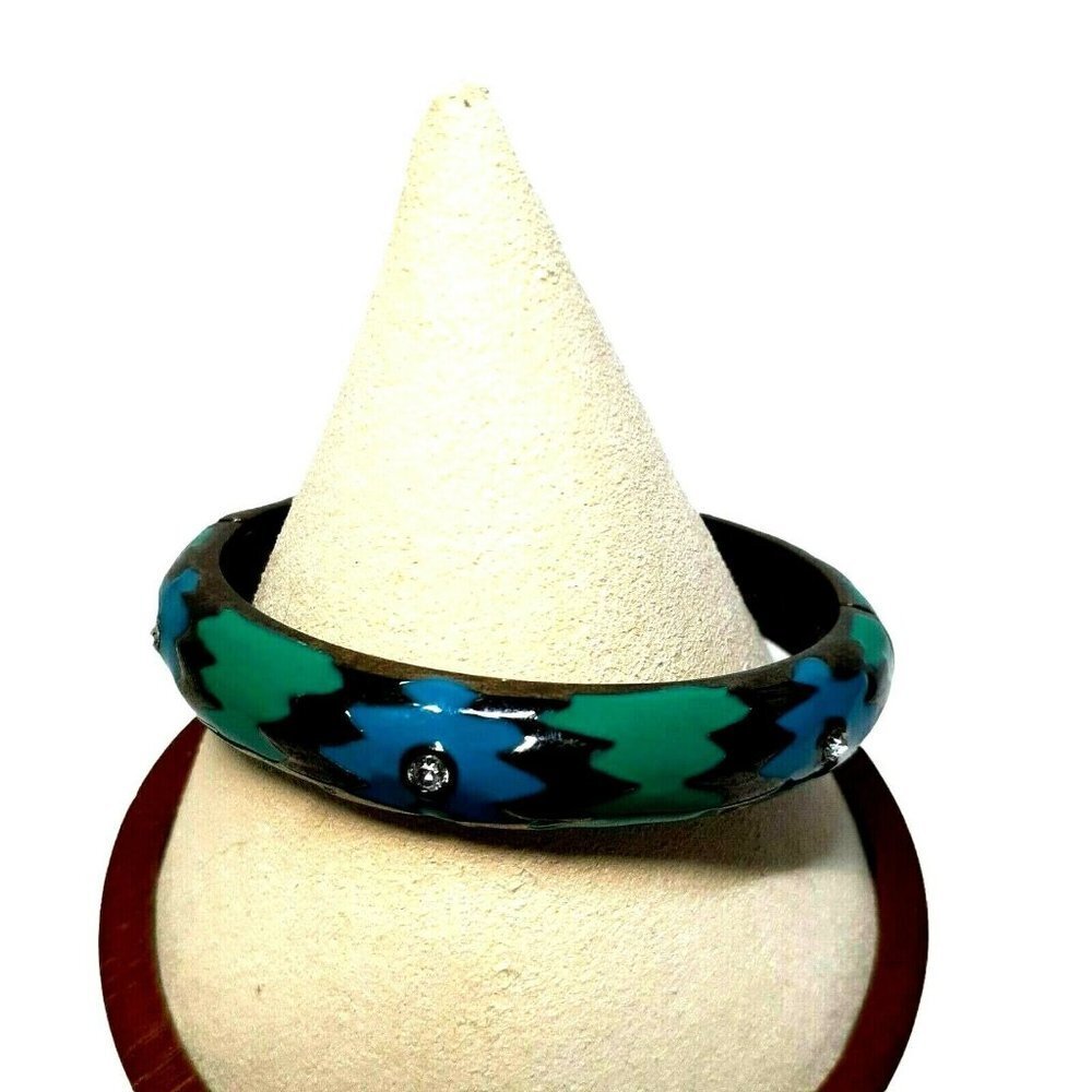 Enamel Bracelet Spring Hinge Closure Southwest Style with Rhinestone